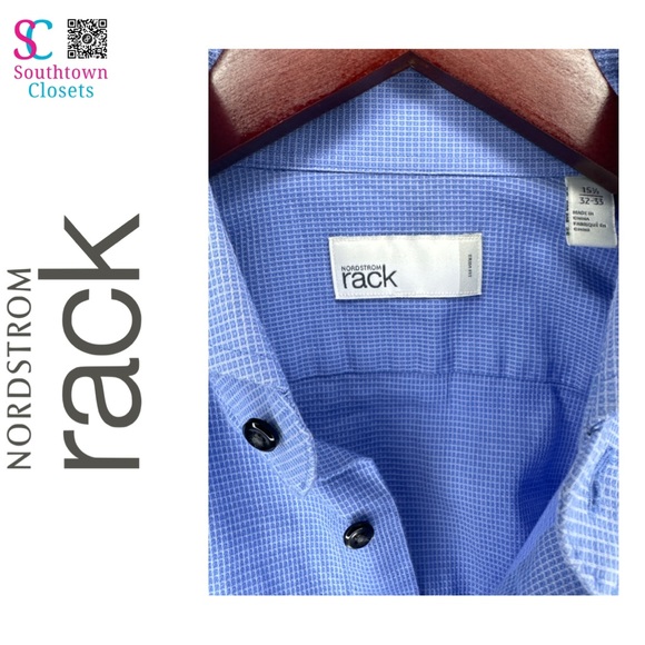 Nordstrom Rack Trim Fir Blue Micro Textured Dress Shirt, 100% Cotton, 15.5-32/33 - Picture 4 of 4